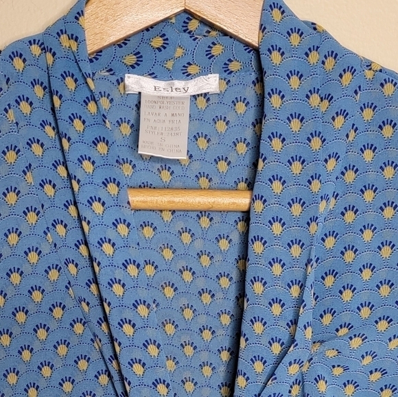 Esley | Blue & Yellow Print Tie Neck Sleeveless Blouse - Picture 6 of 6